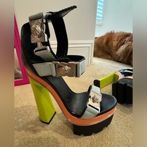 Versace Black and Lime Green Heels
